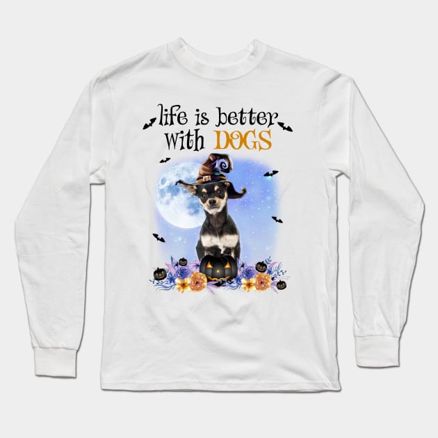 Chihuahua Witch Hat Life Is Better With Dogs Halloween Long Sleeve T-Shirt by TATTOO project